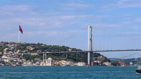 A ship passing through the Bosphorus strait in Istanbul