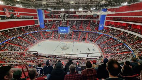 Players in action during an NHL game