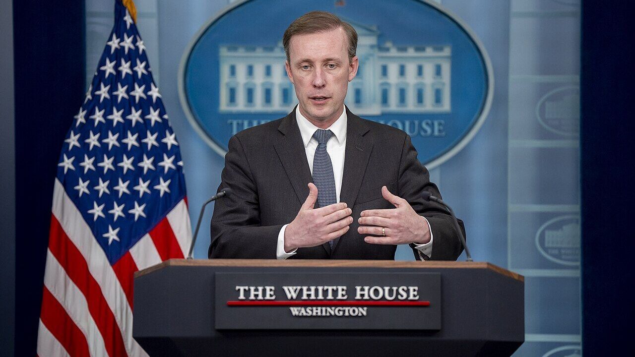 The James S. Brady Press Briefing Room at the White House during a briefing
