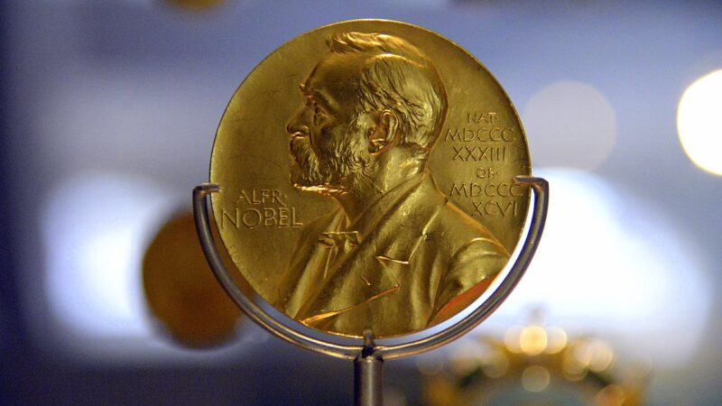 A Nobel Prize medal for medicine on display at the National Museum of Scotland
