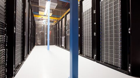 Rows of computer servers in a data centre