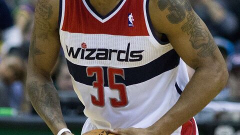 A professional basketball player during an NBA game