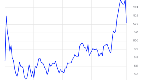 A chart of stock price changes over a trading day