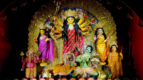A decorated idol of the goddess Durga at Durga Puja