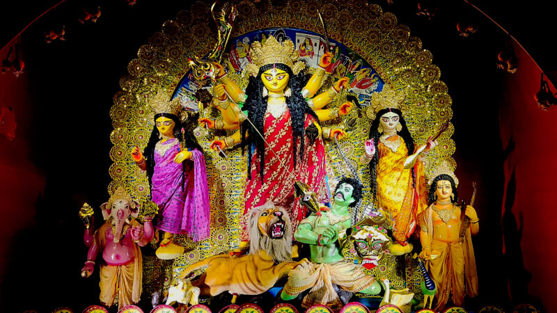A decorated idol of the goddess Durga at Durga Puja