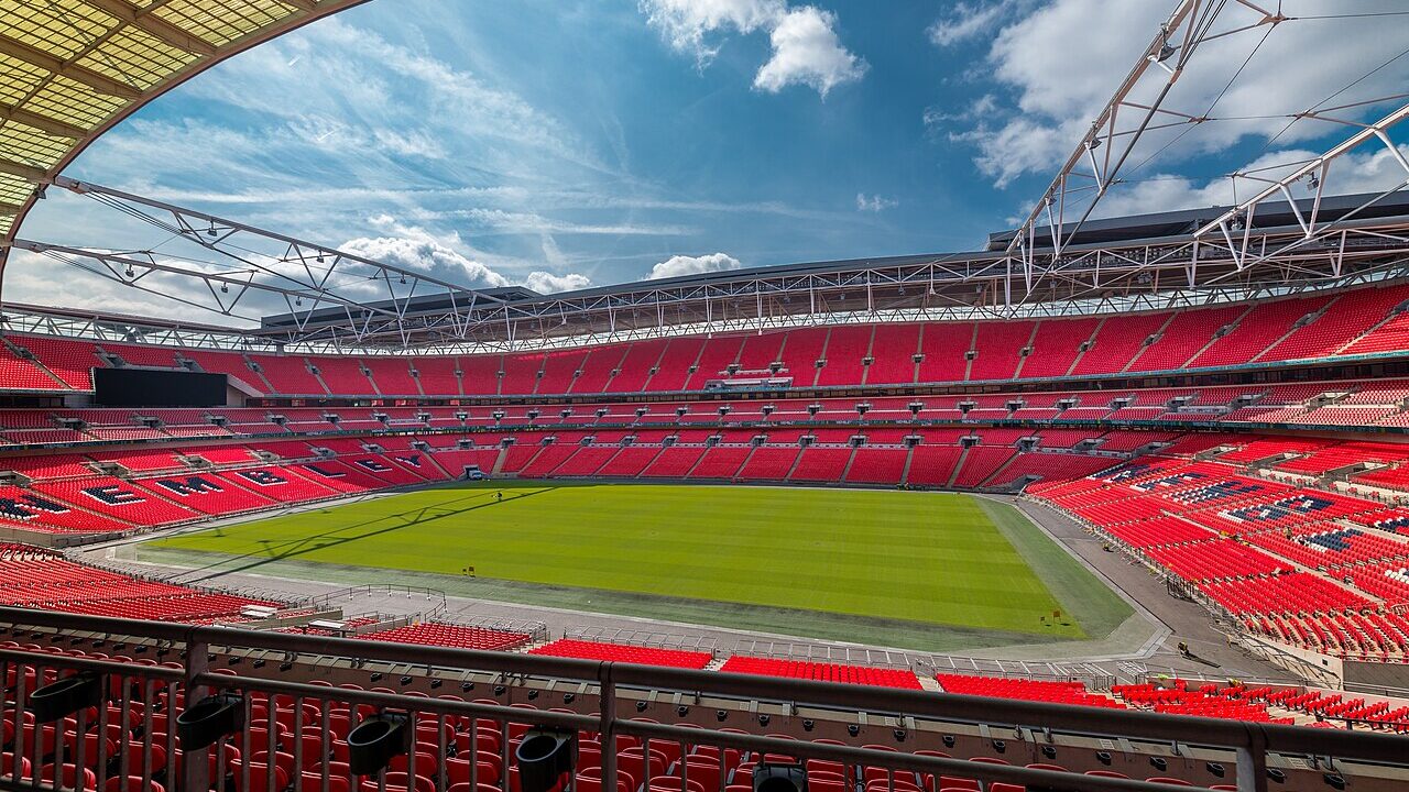 The interior of Wembley Stadium in London