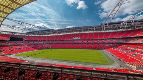 The interior of Wembley Stadium in London