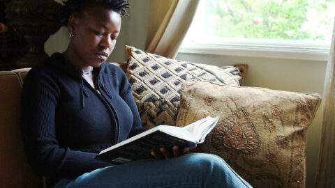 A woman reading a book