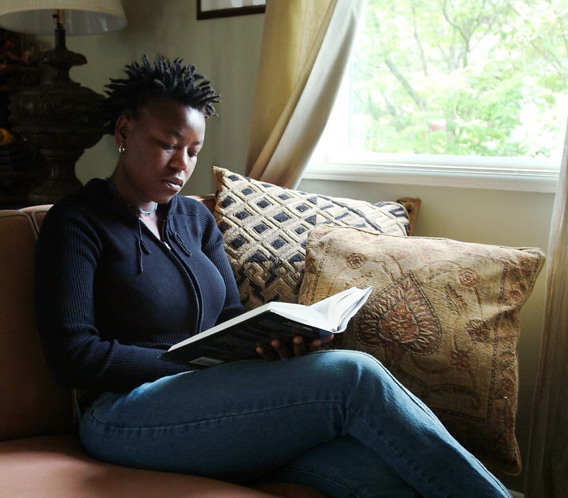 A woman reading a book