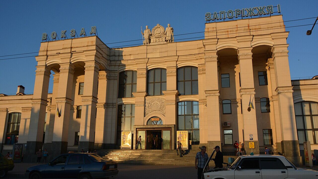 The railway station building in Zaporizhzhia, Ukraine