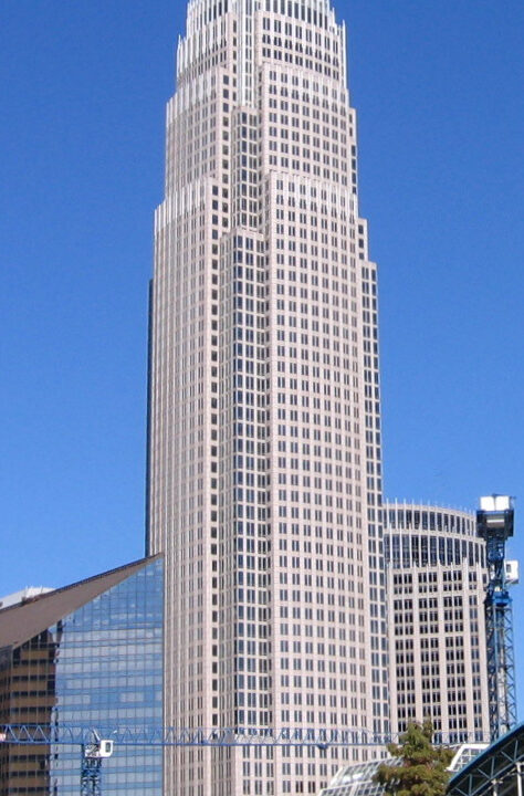 Bank of America Corporate Center tower in Charlotte, North Carolina, on a clear day