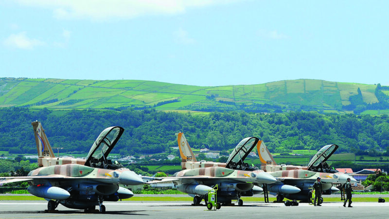 Israeli Air Force F-16 fighter jets on a runway
