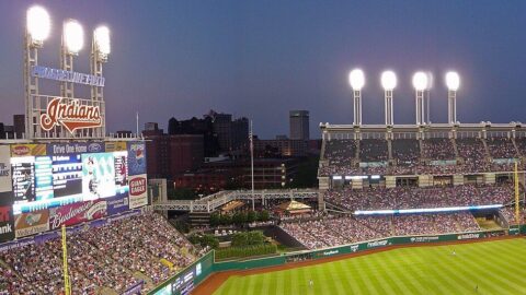 Panoramic view of a Major League Baseball stadium