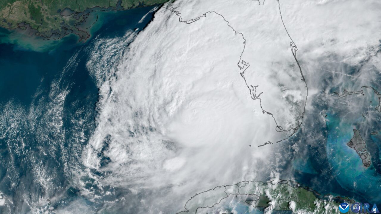 Satellite image of a hurricane crossing the Gulf of Mexico