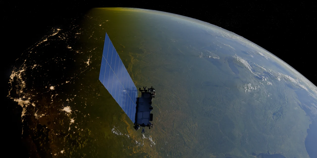 A train of Starlink satellites in orbit above Earth