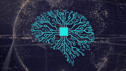 Illustration of an artificial neural network over a computer chip