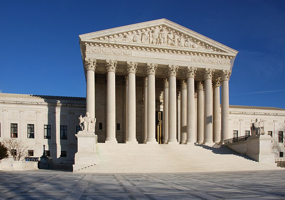 The facade of the United States Supreme Court building in Washington